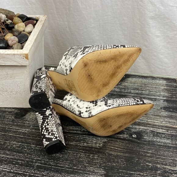 Aldo Ivory & Gray Snake Python Print Block Heel Slide Booties 6 - Picture 4 of 6